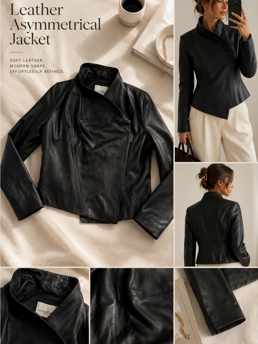 Women's Black Leather Asymmetrical Jacket